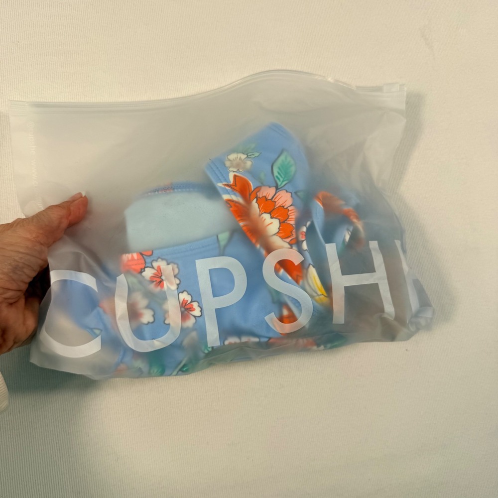 Cupshe Floral Bikini Set S Top M Bottom Blue Orange Ruffle Tie Front High Cut - Picture 8 of 16
